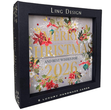 Best Wishes for 2026 - Gold Embossed - Embellished - Box of 5 Luxury Handmade Christmas & New Year Cards