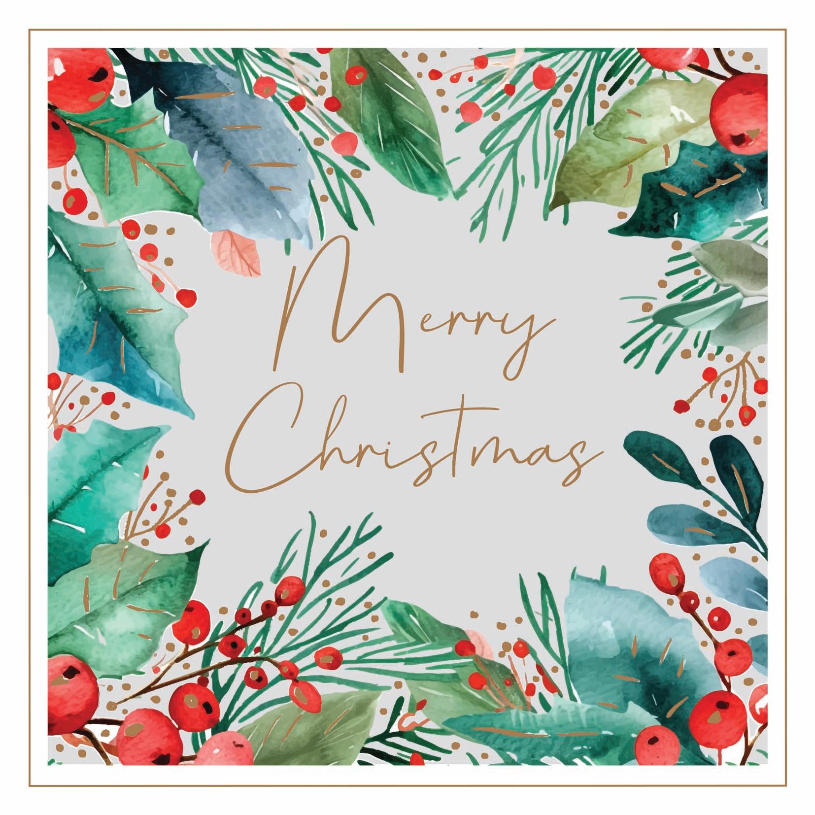 Holly Border - Pack of 5 Contemporary Art Charity Christmas & Happy New Year Cards with Envelopes