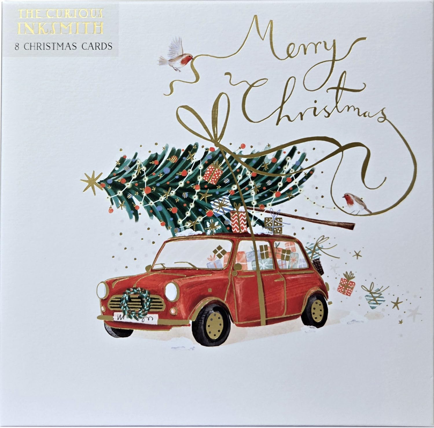 Special Delivery Festive Arts & Crafts Pack of 8 Christmas Cards in 2 Designs by The Curious Inksmith - Gold Embossed