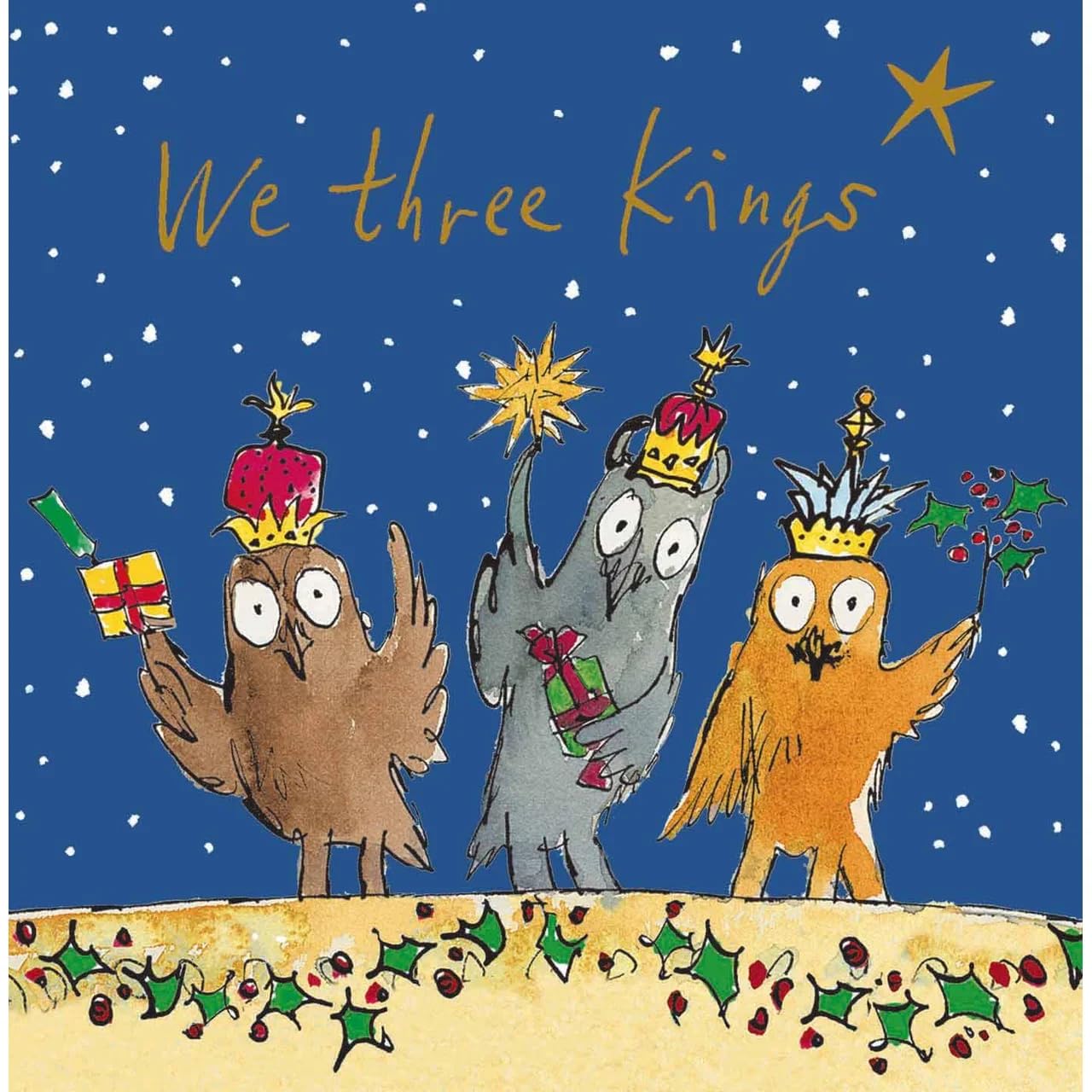 Quentin Blake Festive Artwork Illustrations - Pack of 5 Christmas & Happy New Year Cards - Eco-Friendly - Premium Gloss Finish by Woodmansterne