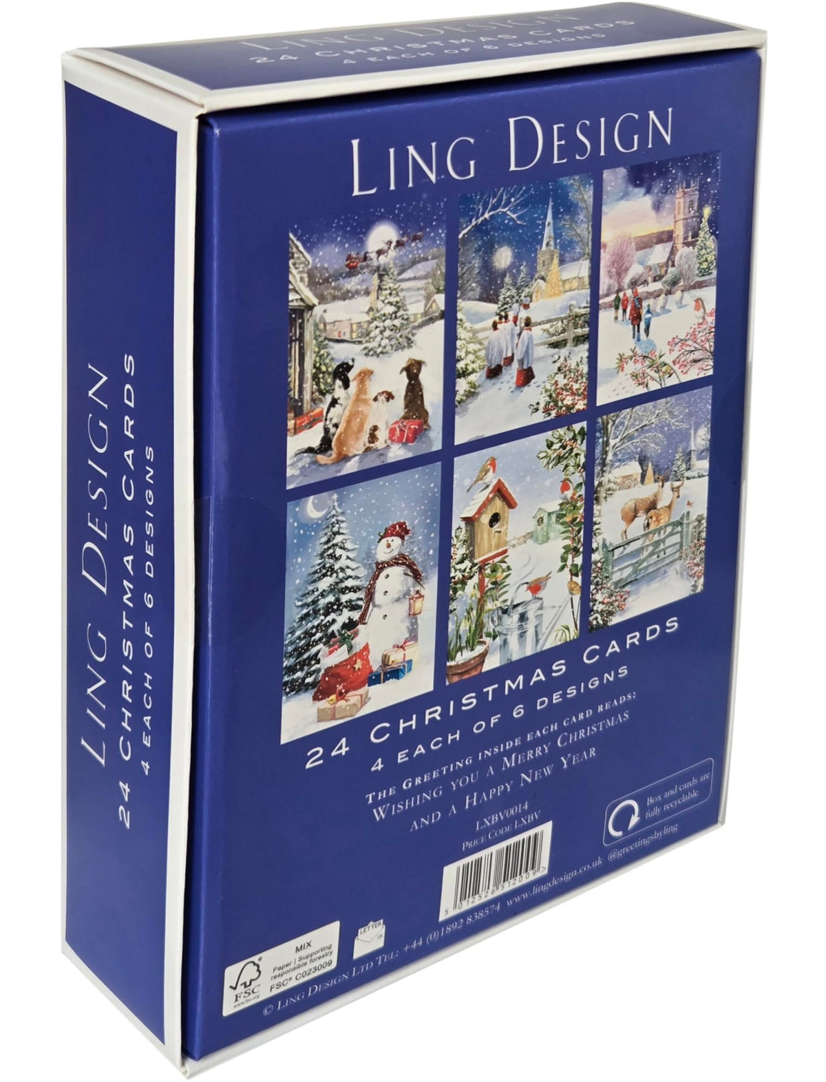 Snowy Scenes Box of 24 Assorted Christmas & New Year Cards - 4 Each of 6 Designs by Ling Design