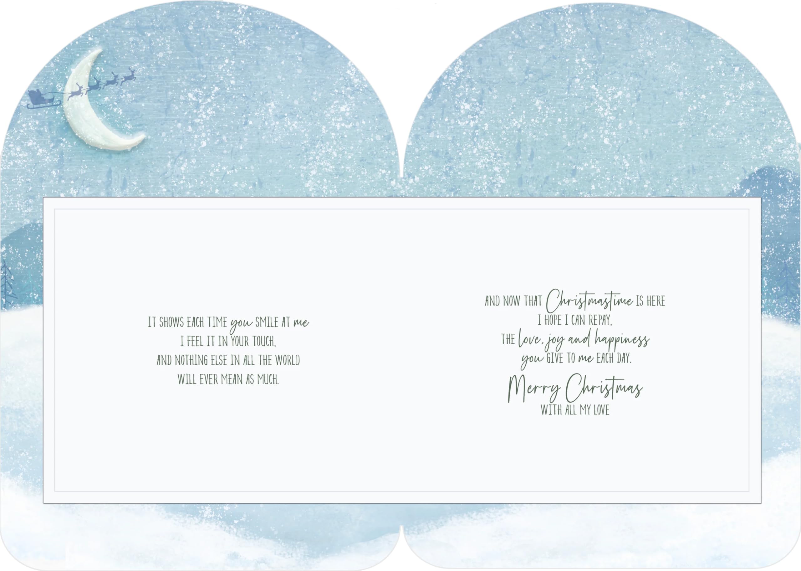 For The One I Love - Dalmatians Exchanging Gifts - Large Christmas Greeting Card (25.5x18cm) with Gold Emboss Finish - Die-Cut Raised Artwork and 2-Page Verse