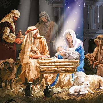 Around the Manger Religious Art Pack of 6 Charity Christmas Cards By Ling Design