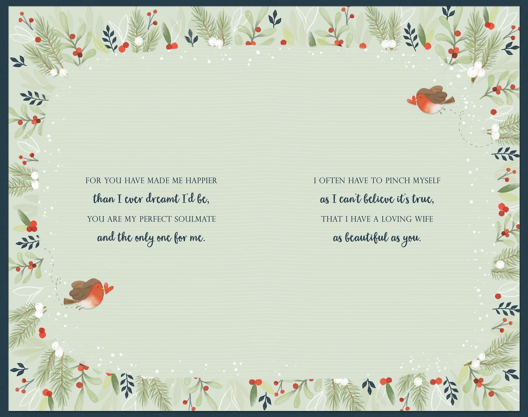 To My Amazing Wife - Love Birds Heart Wreath Large Hand Finished Christmas Card (28x18cm) with Gold Emboss Finish - Purple Bow and 3-Page Verses