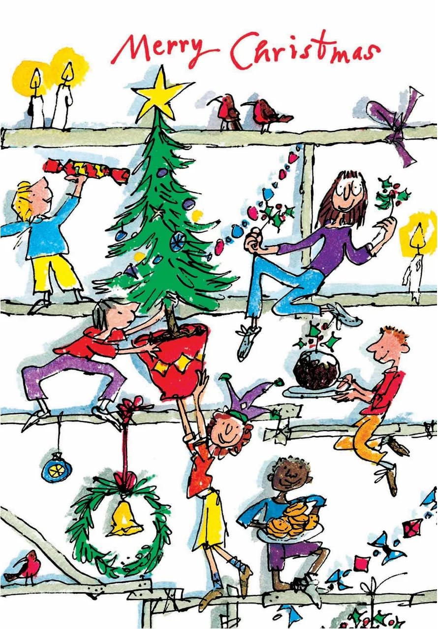Quentin Blake Festive Artwork Illustrations - Pack of 5 Christmas & Happy New Year Cards - Eco-Friendly - Premium Gloss Finish by Woodmansterne