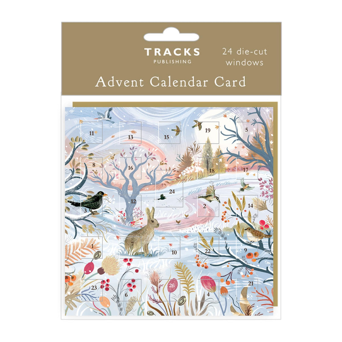 Tracks Publishing Advent Calendar Card - 24 Door Christmas Countdown, 160 x 160 mm, Kraft Envelope - 6 Designs