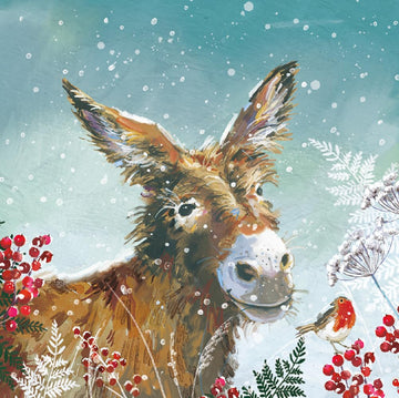 Donkey in the Snow Wildlife Watercolour Art Pack of 6 Christmas Cards by Ling Design