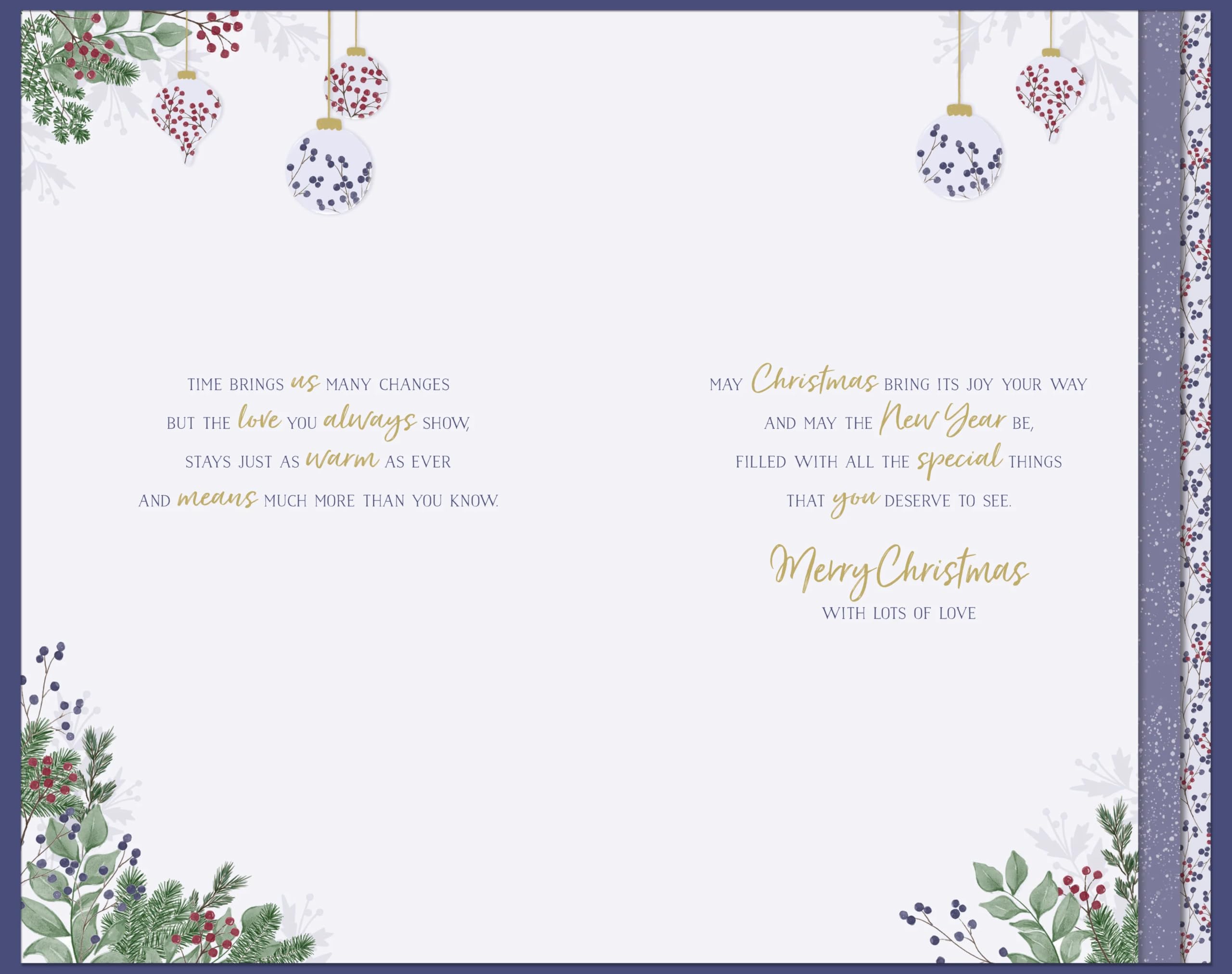 Mum with Lots of Love Festive Heart Wreath - Large Hand Finished Christmas Card (28x18cm) with Gold Emboss Finish - Purple Bow and 3-Page Verses