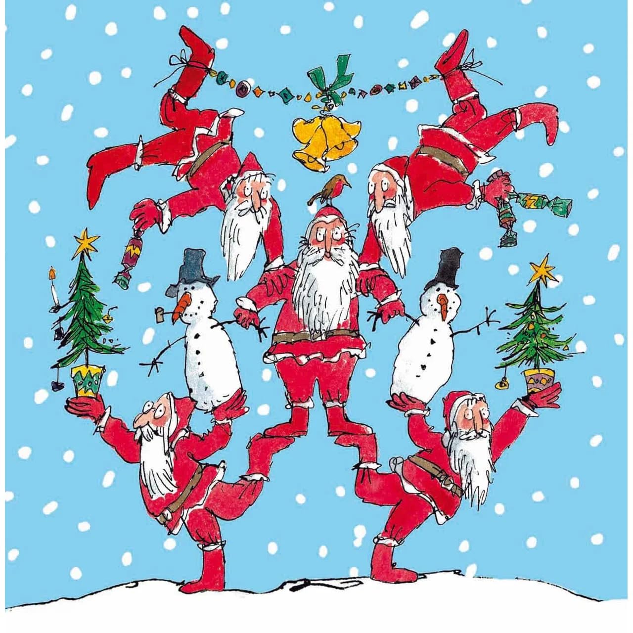 Quentin Blake Festive Artwork Illustrations - Pack of 5 Christmas & Happy New Year Cards - Eco-Friendly - Premium Gloss Finish by Woodmansterne