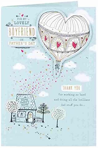 Lovely Boyfriend Father's Day Thank You  Modern Hot Air Balloon Gold Foil UK Greetings Card 