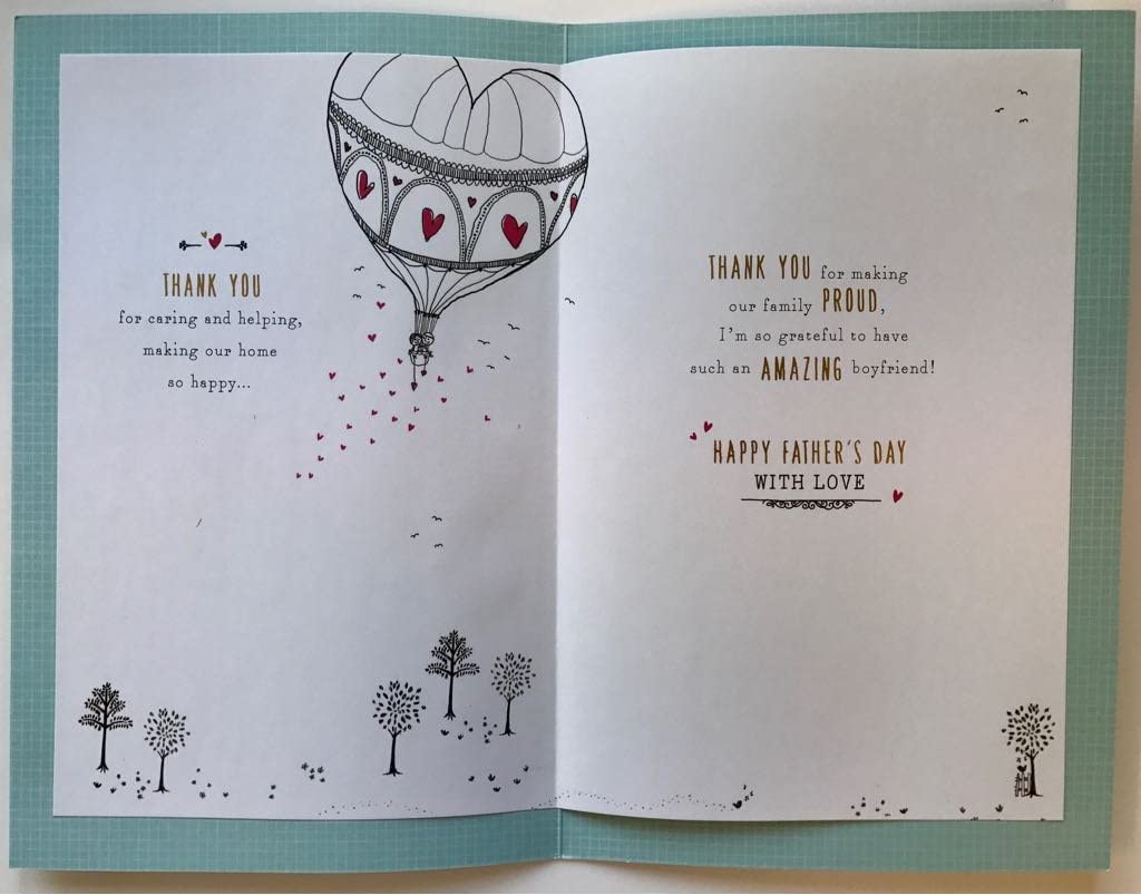 Lovely Boyfriend Father's Day Thank You  Modern Hot Air Balloon Gold Foil UK Greetings Card 