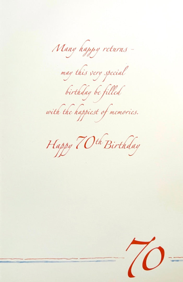 Happy 70th Birthday Card wrapped Presents Gifts Art Milestone Age 70