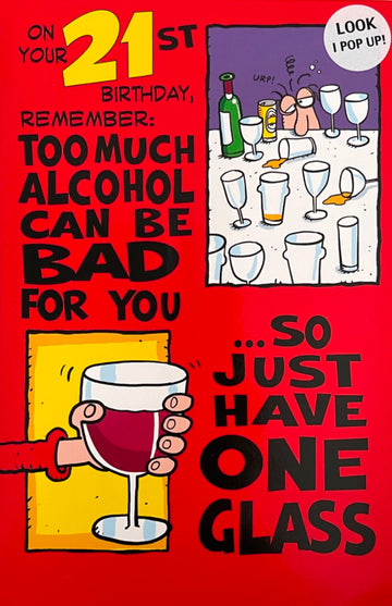 21st Birthday Pop Up Card Card Funny Humour Alcohol Vodka Beer Cheers Drinks