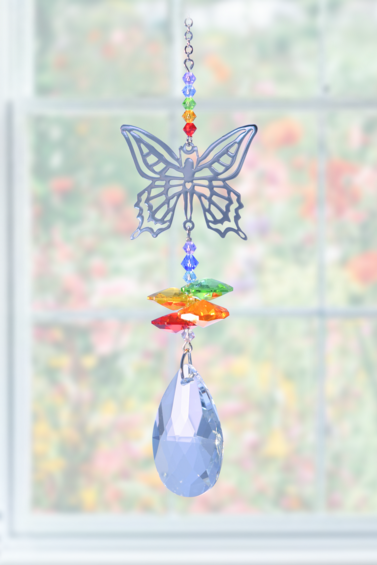 Rainbow Butterfly Hanging Fantasy Suncatcher Embellished with a Genuine Crystal