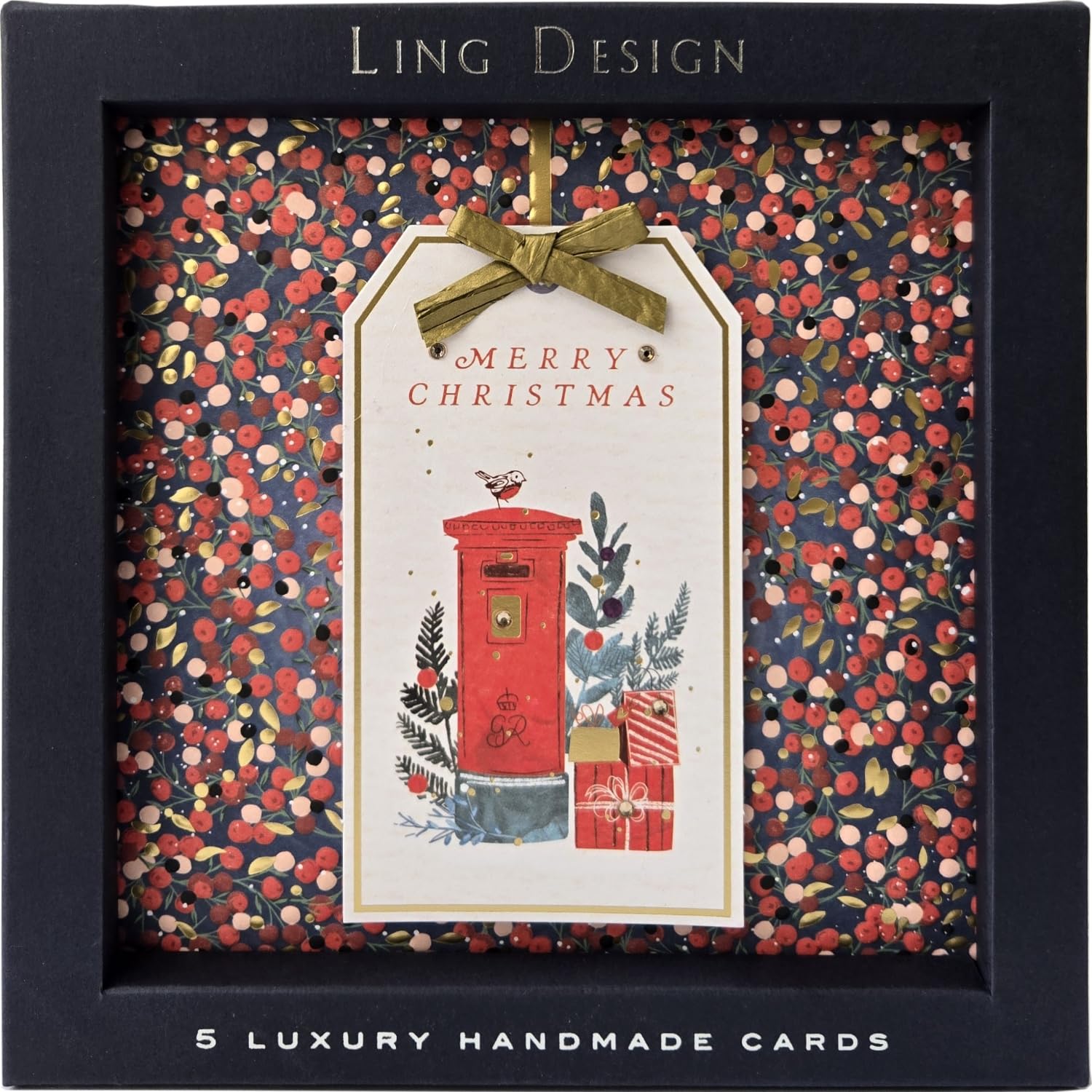 Pack of 5 Exquisite Handmade Christmas Cards - Foil Embossed - Embellished - Raised Cut-Out Greeting Cards - 160 x 160mm by Ling Design