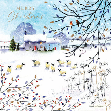 Sheep Grazing in the Field - Pack of 5 Farm House Themed Charity Christmas & Happy New Year Cards