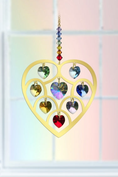 CHAKRA Crystals in Large Gold Heart Mobile Sun-catcher Valentine's Day Box Gift by Wild Things Gifts