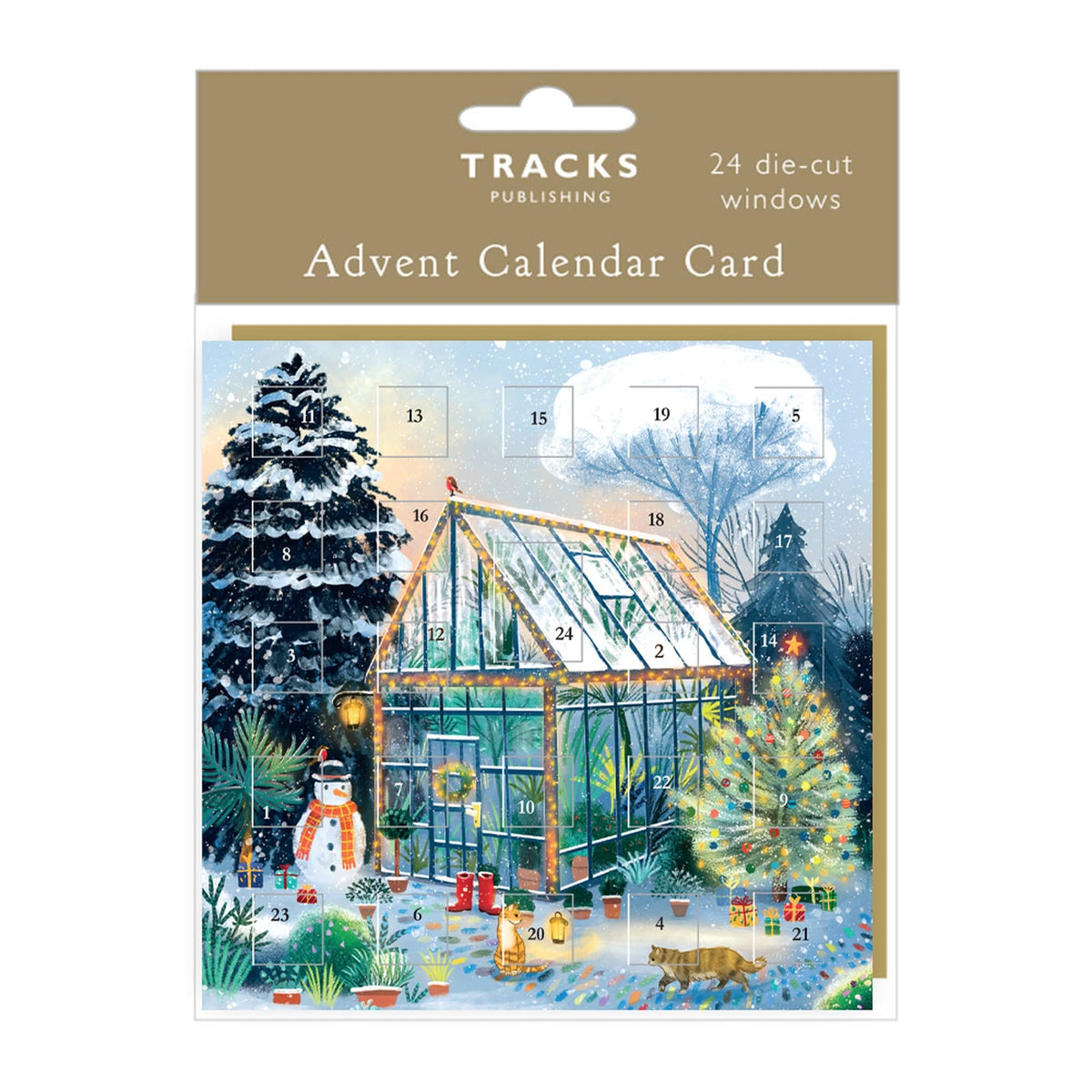 Tracks Publishing Advent Calendar Card - 24 Door Christmas Countdown, 160 x 160 mm, Kraft Envelope - 6 Designs