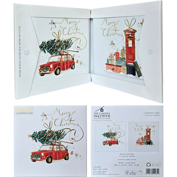 Special Delivery Festive Arts & Crafts Pack of 8 Christmas Cards in 2 Designs by The Curious Inksmith - Gold Embossed