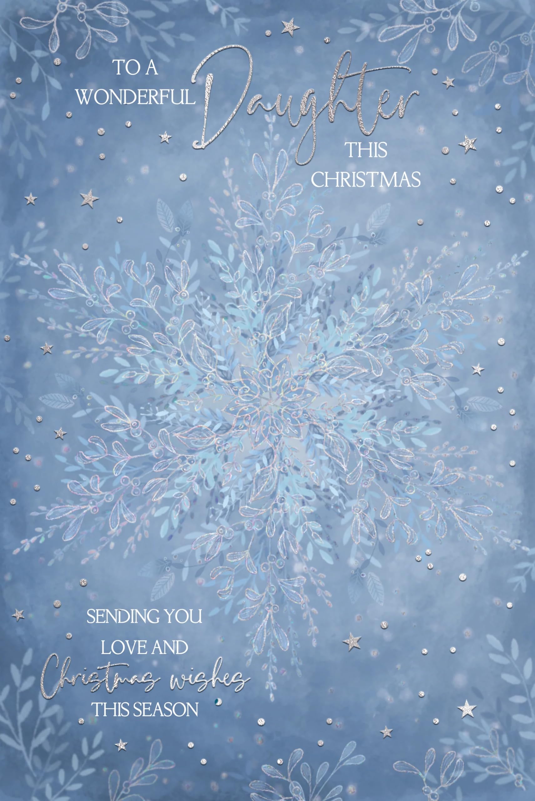 Wonderful Daughter Snowflake Sparkle - Festive Winter Wonderland Christmas Card (23x15.5cm)  Silver Foil Finish with Silver Envelope