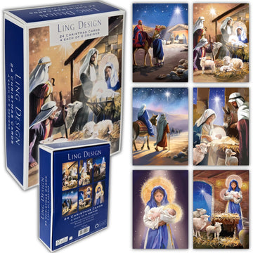 Religious Art Box of 24 Assorted Christmas & New Year Cards - 4 Each of 6 Designs by Ling Design