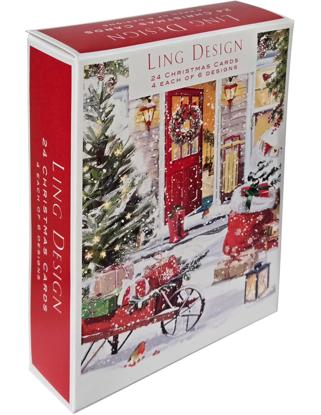 At Home for Xmas Box of 24 Assorted Christmas & New Year Cards - 4 Each of 6 Designs by Ling Design