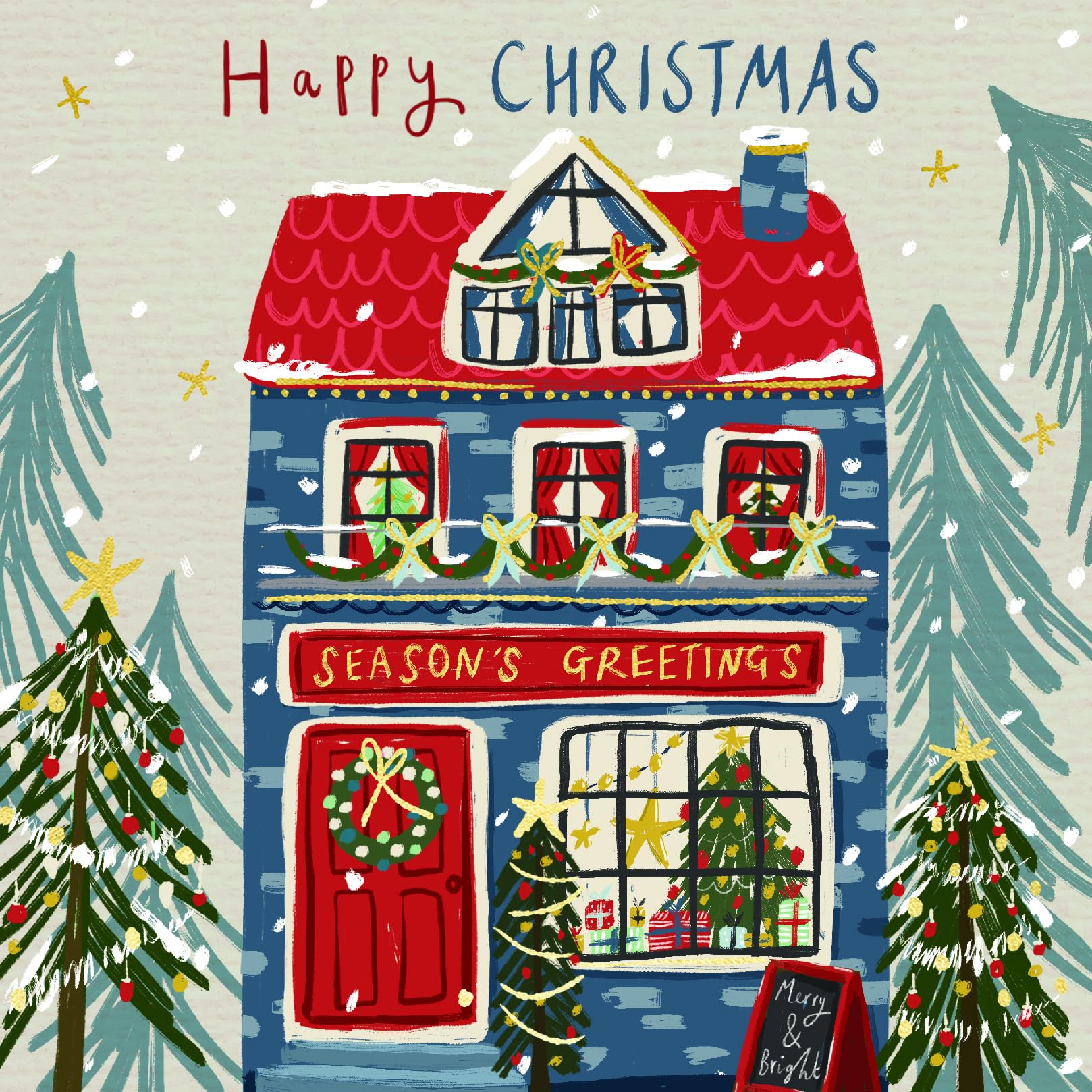 Contemporary Modern Festive Art Pack of 6 Charity Christmas Cards Selection - Premium Board - Eco-Friendly