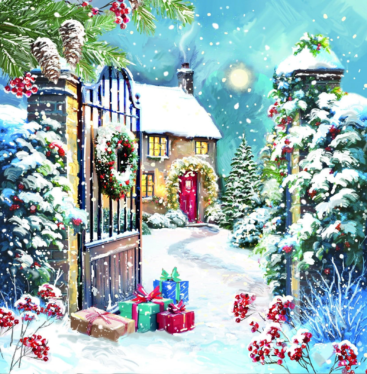 Ling Design Scenic Charity Christmas Cards - Pack of 6 Square Xmas Cards with Envelopes - Snowy Village, Santa Sleigh, Steam Train & Seaside Designs - 40p Donated to UK Charities