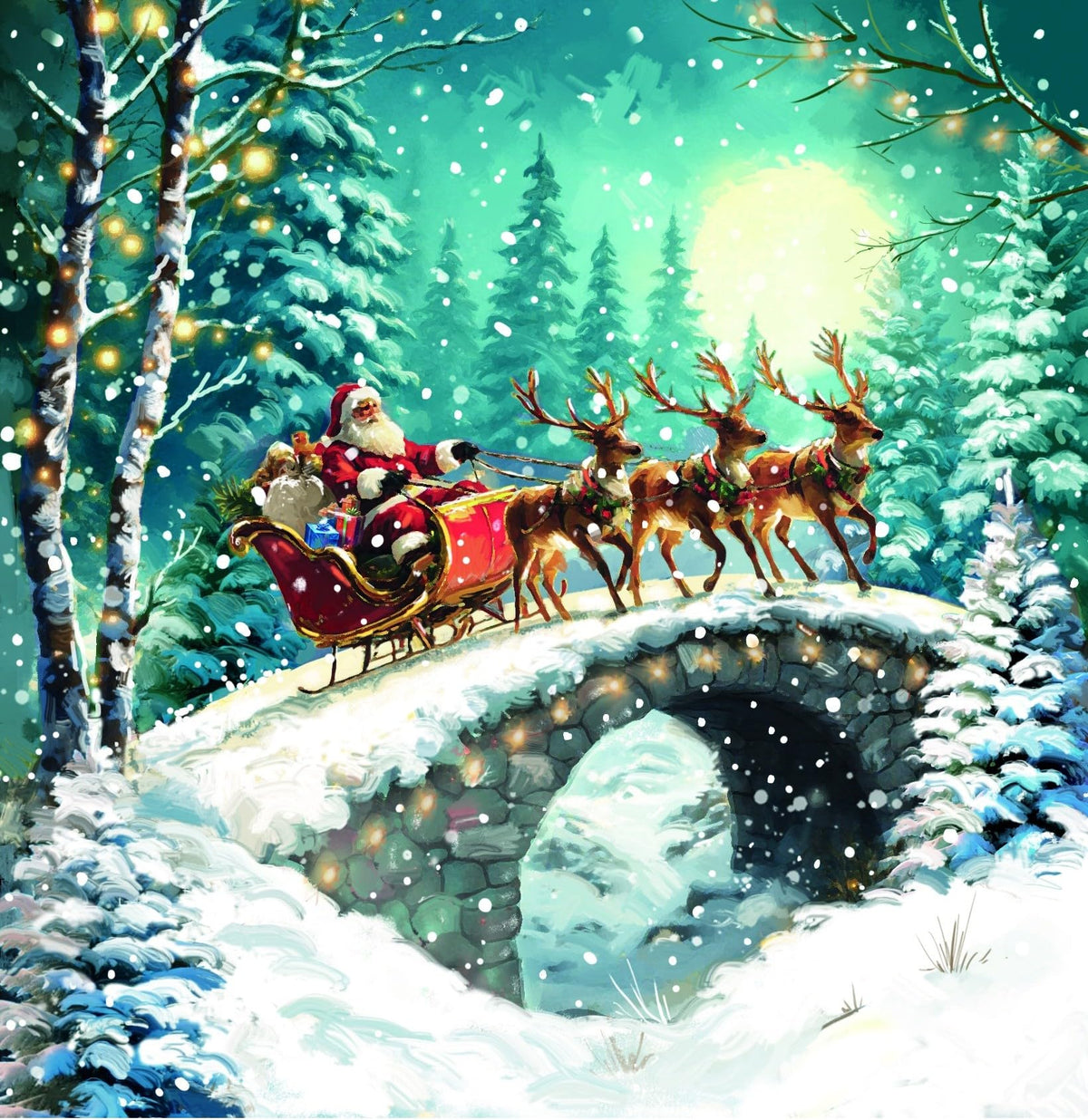 Ling Design Scenic Charity Christmas Cards - Pack of 6 Square Xmas Cards with Envelopes - Snowy Village, Santa Sleigh, Steam Train & Seaside Designs - 40p Donated to UK Charities