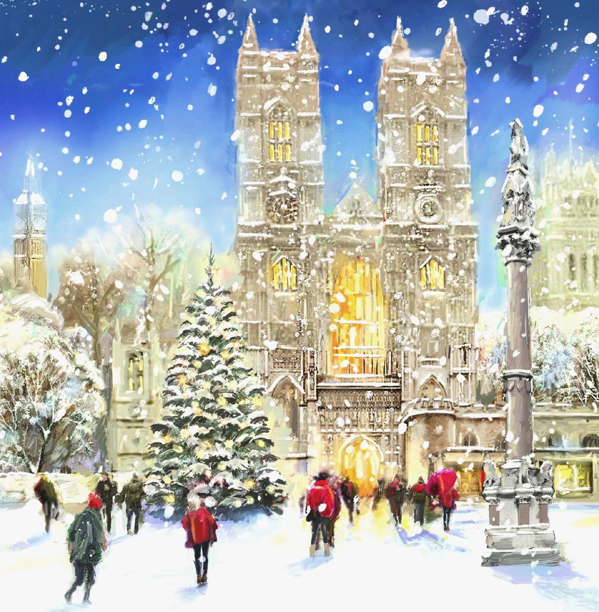 Ling Design Vintage Charity Christmas Cards - Pack of 6 Square Xmas Cards with Envelopes - Robin, St Paul's, Santa's Sleigh, Snowman & Skating Designs - 40p Donated to UK Charities