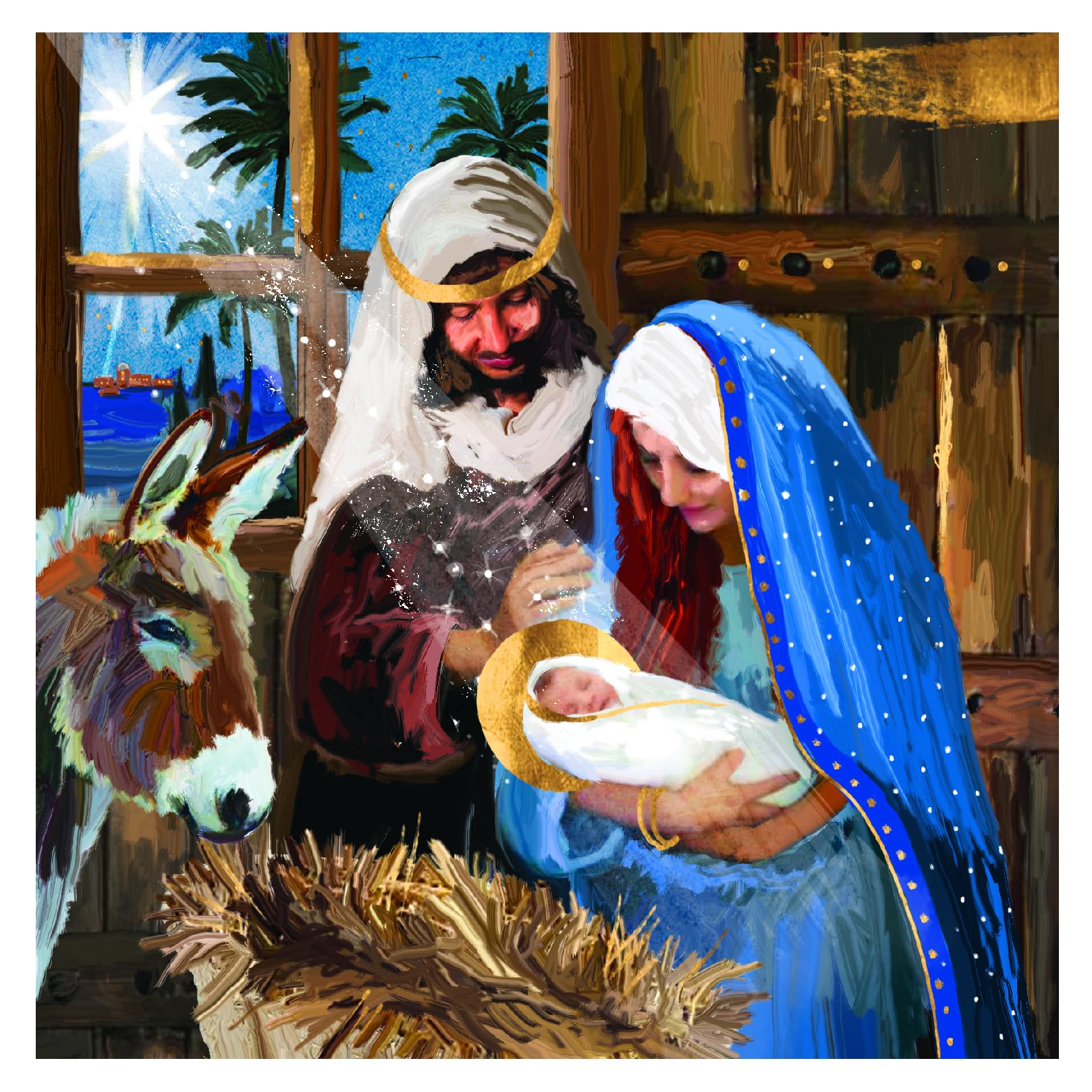 Mary Joseph with Baby Jesus Traditional Religious Charity Christmas 6 Card Pack - Premium Board - Eco-Friendly by Ling Design