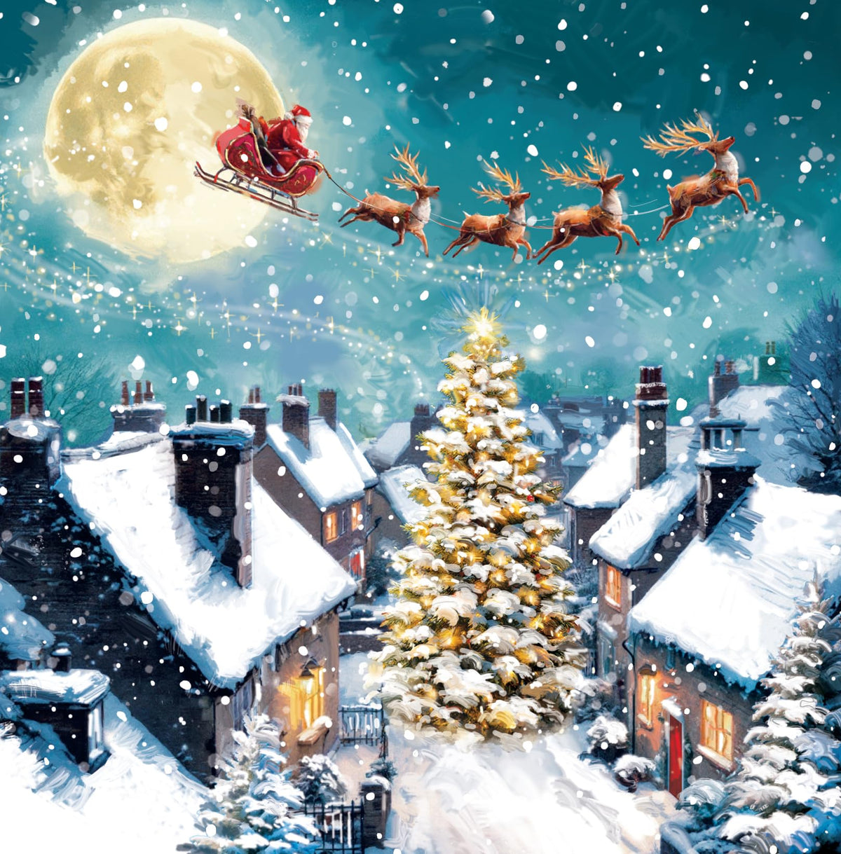 Santa?s in Town Deluxe Christmas & New Year Cards Box Set, 12 Pack, 135 x 135mm, Gloss Finish Premium Board