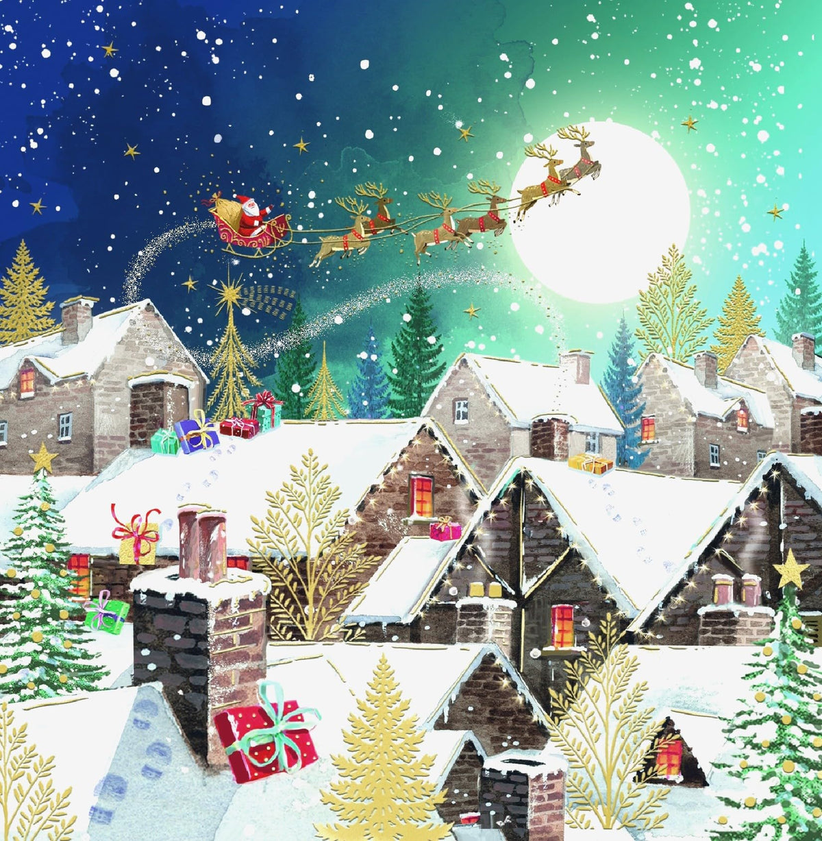 Ling Design Vintage Charity Christmas Cards - Pack of 6 Square Xmas Cards with Envelopes - Robin, St Paul's, Santa's Sleigh, Snowman & Skating Designs - 40p Donated to UK Charities
