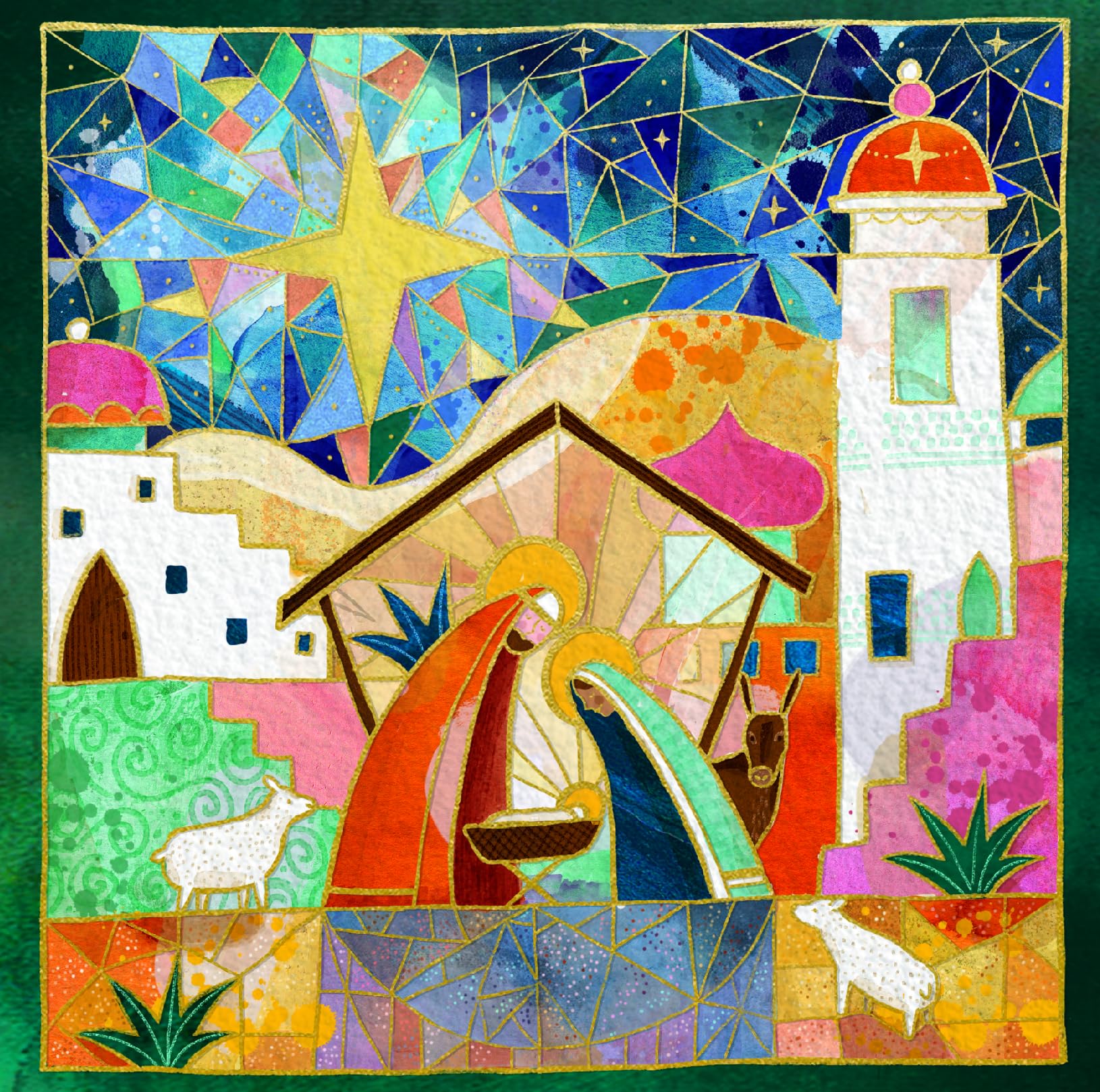 Nativity Around The Manger Traditional Religious Charity Christmas 6 Cards Pack - Premium Board - Eco-Friendly by Ling Design