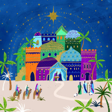 Three Kings Arriving at Bethlehem Traditional Religious 6 Charity Christmas Cards - Premium Board - Eco-Friendly by Ling Design