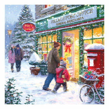 Village Post Office Scene Pack of 10 Large Festive Charity Christmas & Happy New Year Cards with Envelopes by Tracks Publishing