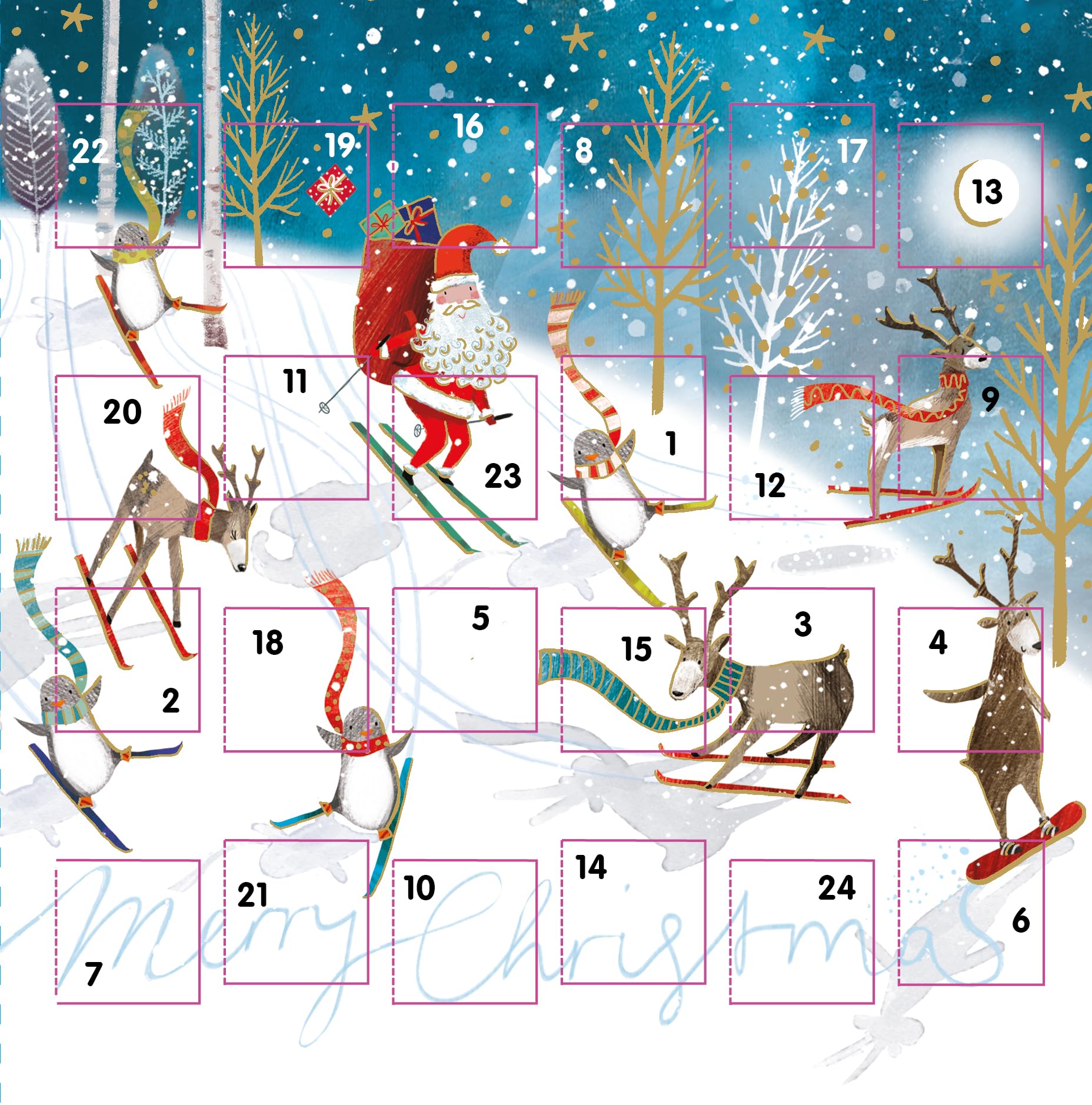 Countdown to Christmas - 24 Door - Festive Mini (6.5'' x 6.5'') Advent Calendar Gift Card with Envelope by Ling Design