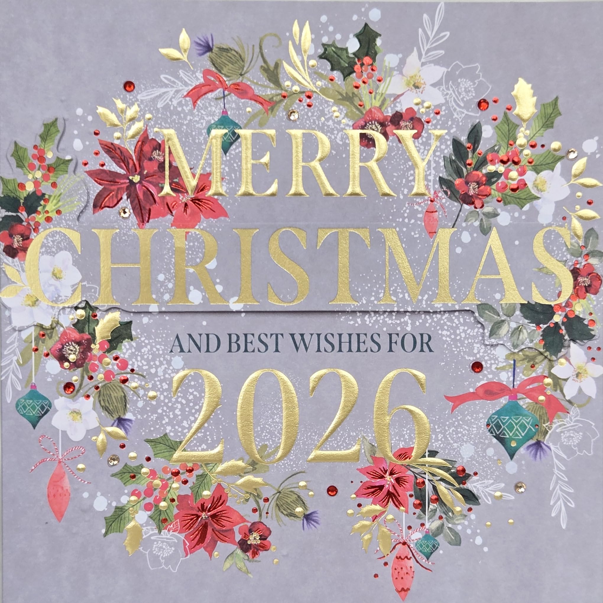 Best Wishes for 2026 - Gold Embossed - Embellished - Box of 5 Luxury Handmade Christmas & New Year Cards