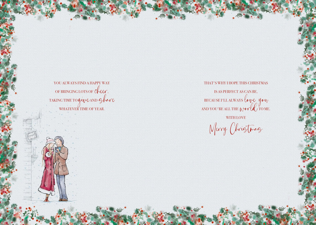 For My Wonderful Wife Couple Spending Xmas Together Large Christmas Card 25x18cm with Silver Emboss Finish and 2-Side Verse