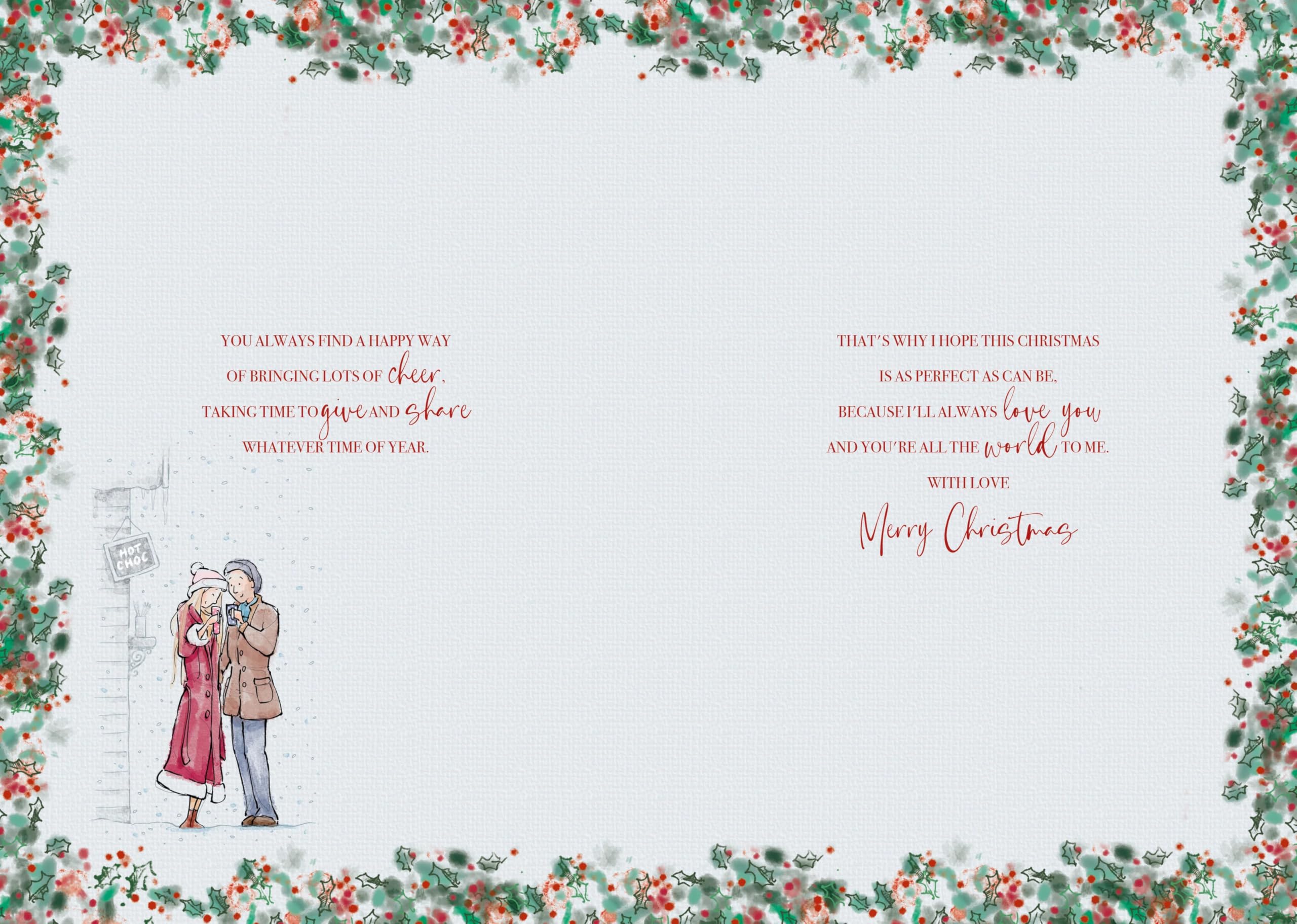 For My Wonderful Wife Couple Spending Xmas Together Large Christmas Card 25x18cm with Silver Emboss Finish and 2-Side Verse
