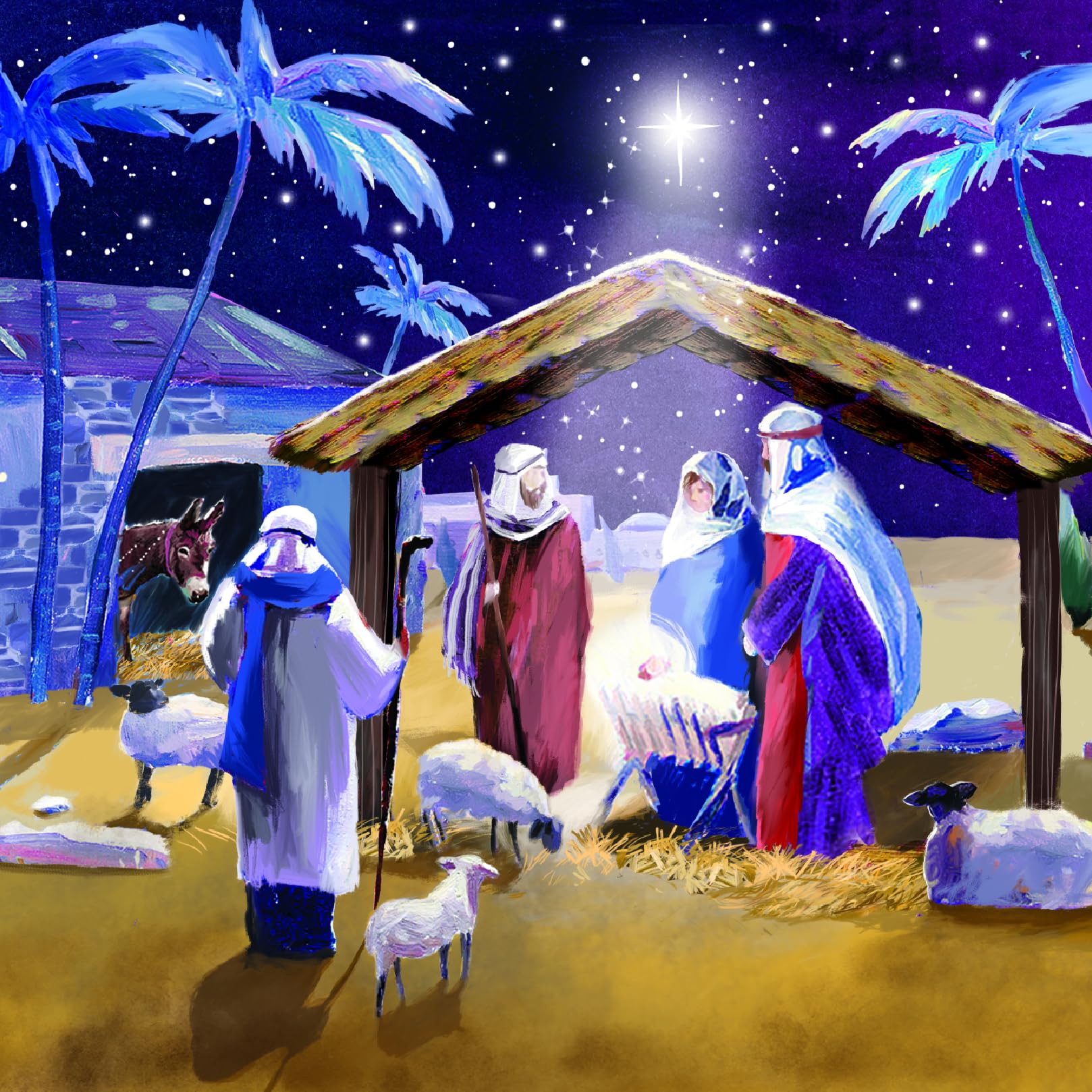 Road to Bethlehem Nativity Traditional Religious 6 Charity Christmas Cards Pack - Premium Board - Eco-Friendly By Ling Design