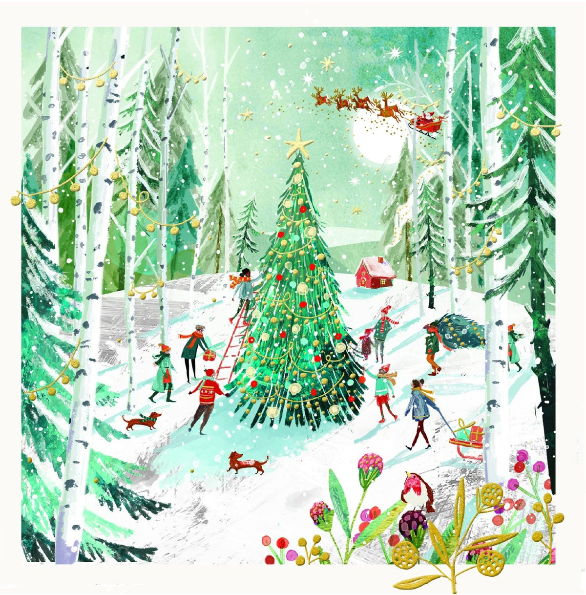 Ling Design Scenic Charity Christmas Cards - Pack of 6 Square Xmas Cards with Envelopes - Snowy Village, Santa Sleigh, Steam Train & Seaside Designs - 40p Donated to UK Charities