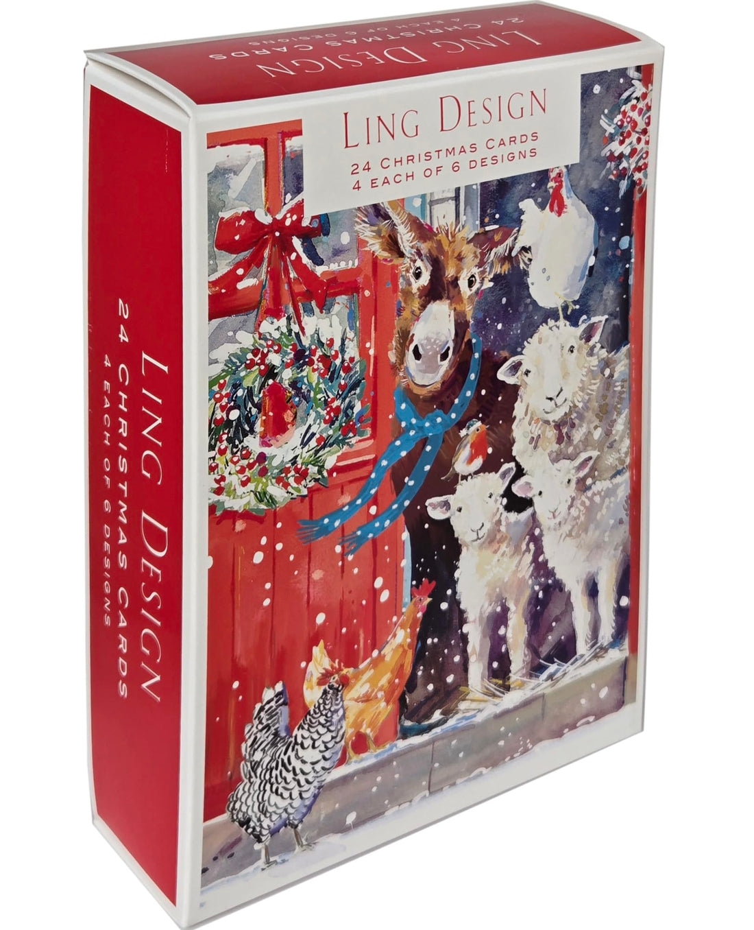 Farmyard Animals Box of 24 Assorted Christmas & New Year Cards - 4 Each of 6 Designs by Ling Design