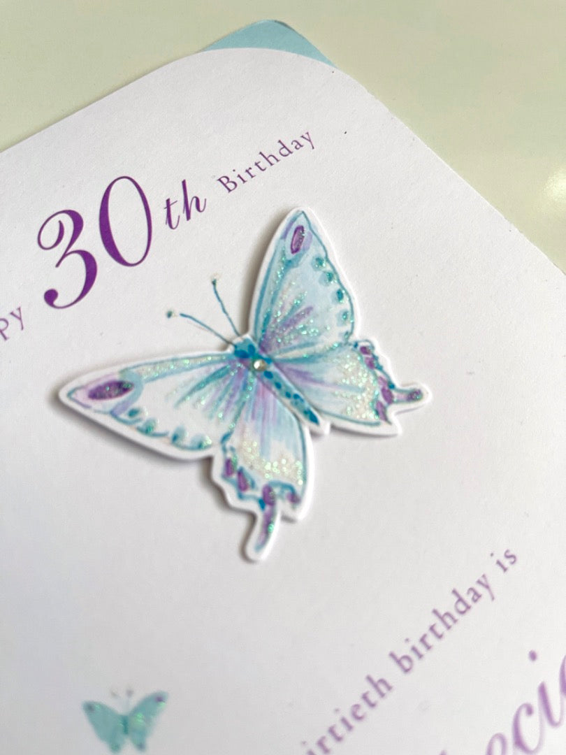 Happy 30th Birthday Card Beautiful Butterflies Milestone Age 30