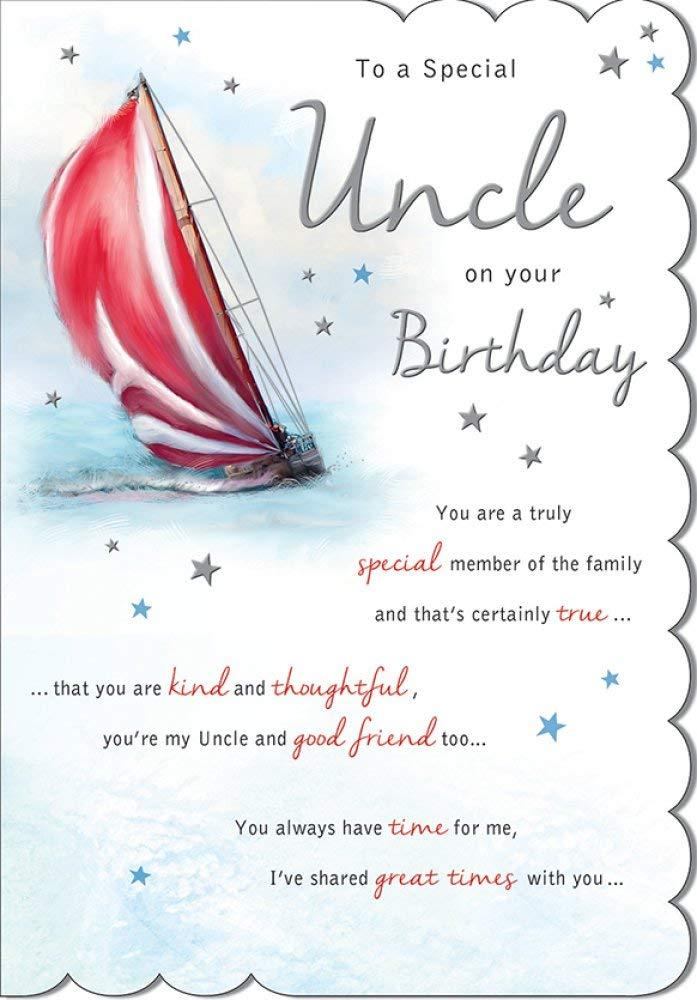 Special Uncle Happy Birthday with Love Card with Lovely Verse Traditional Sailing Boat Art