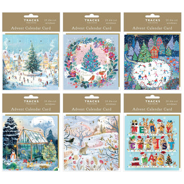 Tracks Publishing Advent Calendar Card - 24 Door Christmas Countdown, 160 x 160 mm, Kraft Envelope - 6 Designs
