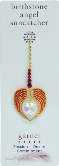 GARNET January Birthstone Gold Angel Wing Heart Sun-catcher Hanging Crystal Gift