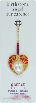 GARNET January Birthstone Gold Angel Wing Heart Sun-catcher Hanging Crystal Gift