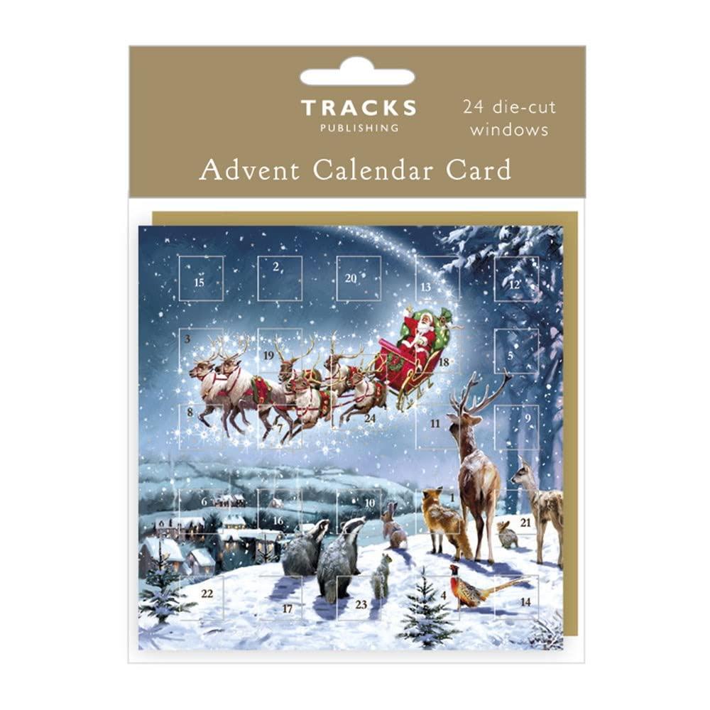 Animals Watching Magical Santa Sleigh Christmas Countdown Advent Calendar Card (Without Filling)