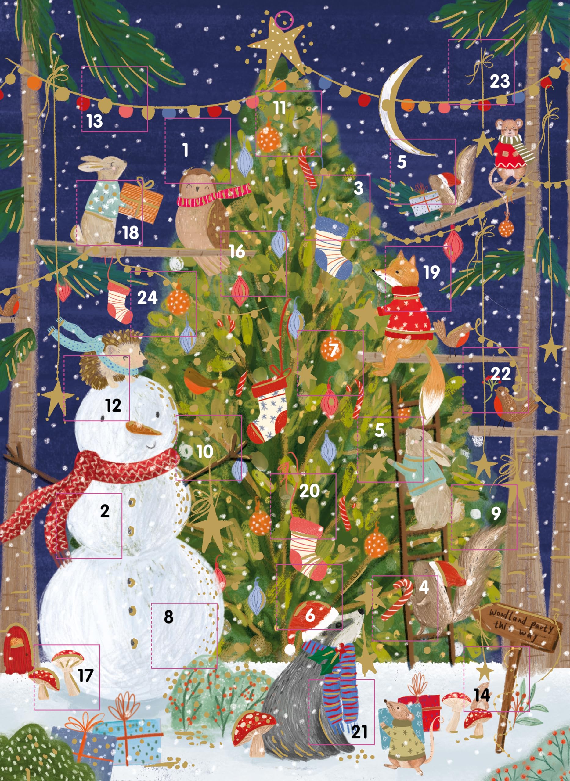 Large Classic Advent Calendar Christmas Countdown - 24 Door (13.5'' x 9.5'') Gift Card with Envelope by Ling Design